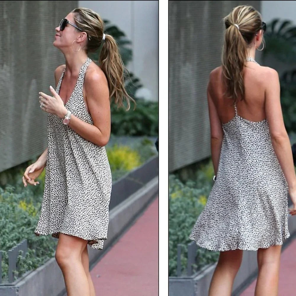 Zara Heart Print Halter Dress Beige Black Size Small